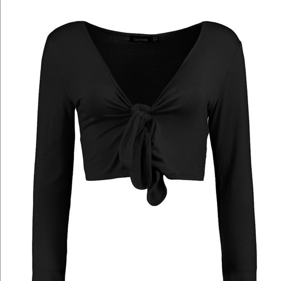 Boohoo Long Sleeve Tie Front Crop Top - Picture 4 of 4